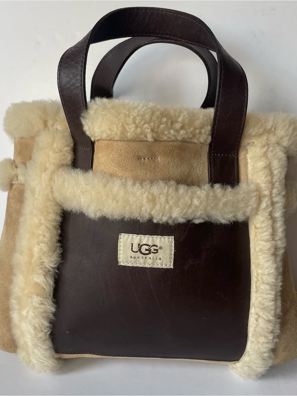UGG Australia Shearling Suede Leather Tote Handbag Chestnut Brown Medium